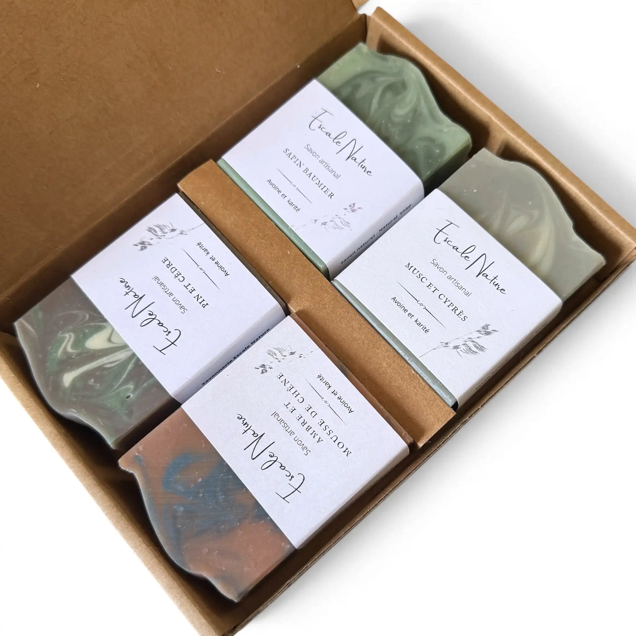 Coffret cadeau de 4 savons naturels et artisanaux pour homme fait au Québec par Savonnerie Escale Nature