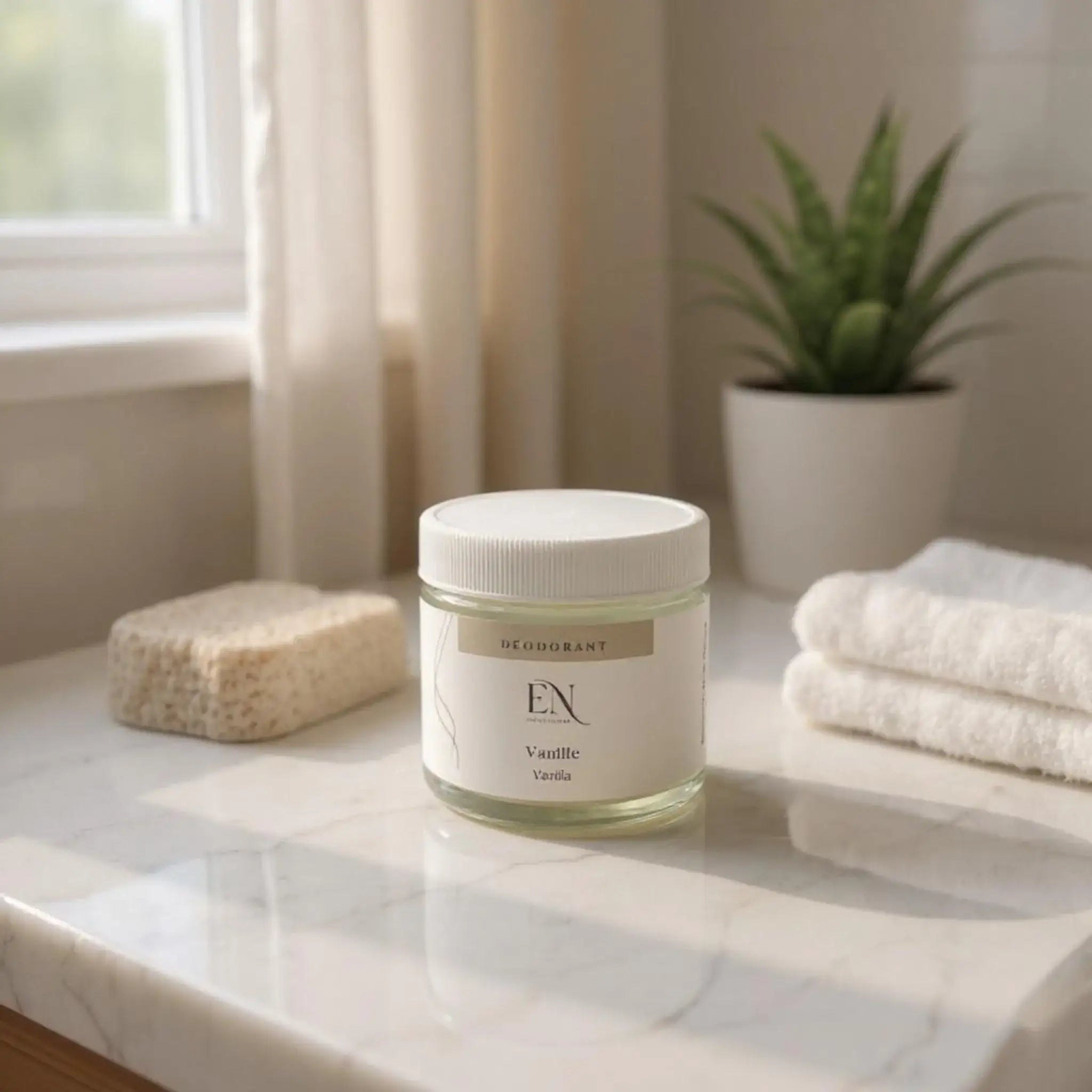 Déodorant crème vanille naturel et efficace pour peau fragile sans bicarbonate de soude fait au Québec par Savonnerie Escale Nature.
