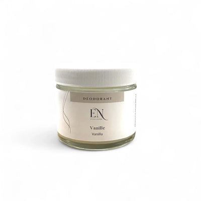 Déodorant crème vanille naturel et efficace pour peau fragile sans bicarbonate de soude fait au Québec par Savonnerie Escale Nature.