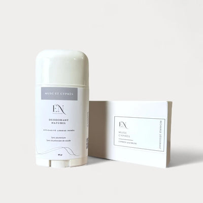 Déodorant rechargeable naturel pour homme musc et cyprès fait au Québec par Savonnerie Escale Nature