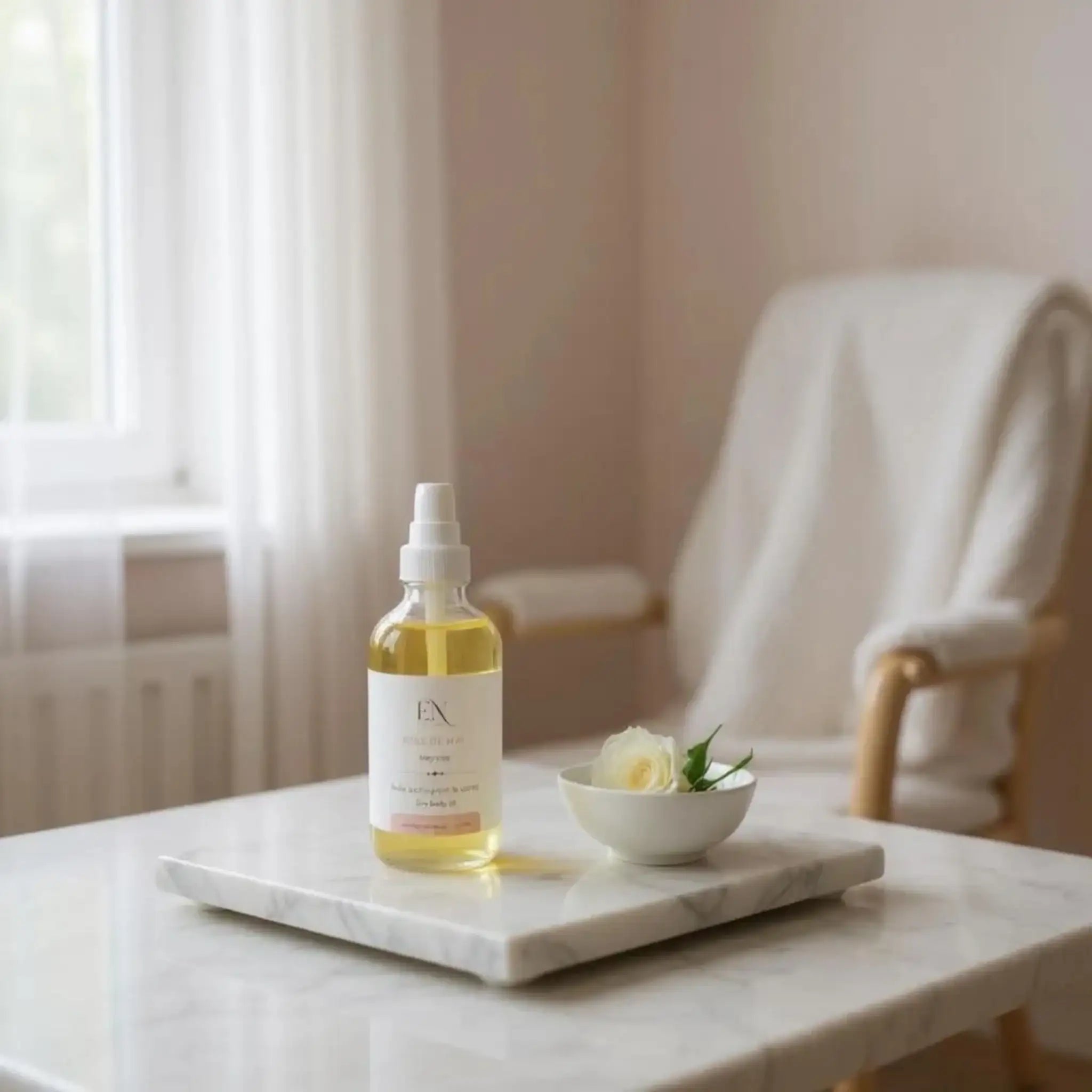 Huile sèche pour le corps naturelle et hydratante à la rose de mai au Québec par Savonnerie Escale Nature