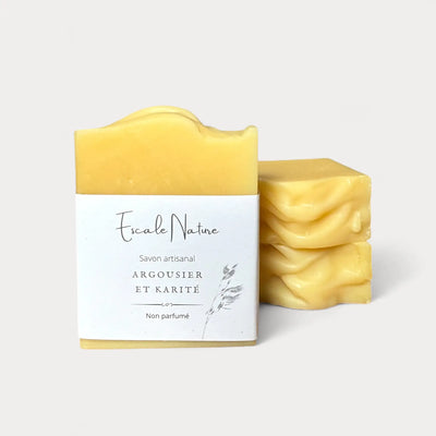 Savon naturel et artisanal argousier et karité (non-parfumé) - Savon hydratant solide par Savonnerie Escale Nature au Québec