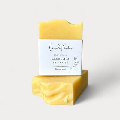 Savon naturel et artisanal argousier et karité (non-parfumé) - Savon hydratant solide par Savonnerie Escale Nature au Québec