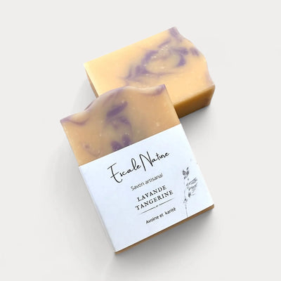 Savon naturel et artisanal aux huiles essentielles de lavande et tangerine avec avoine et beurre de karité - Savon solide par Savonnerie Escale Nature fait au Québec